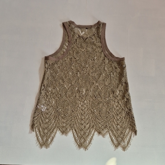 BKE Taupe Crocheted Lace Sleeveless Tank Top - Picture 6 of 6